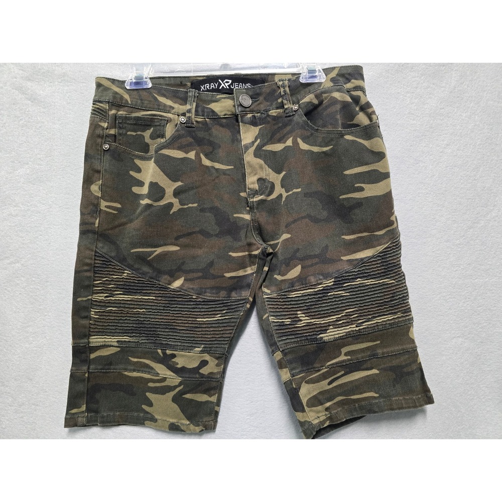 Xray Jeans Womens Camo Moto Shorts Green Camouflage Ribbed Biker Size 32